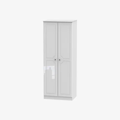 The Range Balmoral Plain White Gloss Wardrobe with Crystal Effect Handles - White Gloss / 138.5cm / W70.6 x D49.2cm