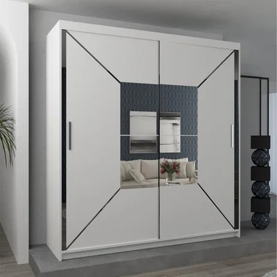 The Range Modern Sliding Door Wardrobe with Central Mirror and Adjustable Storage - White / 120cm