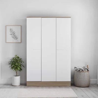 The Range FWStyle White Oak 3 Door Wardrobe with Shelves Metal Handles Soft Close - White