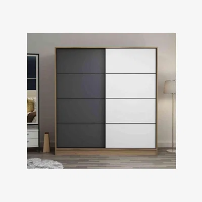 The Range Kale Sliding Door Wardrobe 180 cm Walnut Frame - Anthracite & White / Finished in anthracIte, walnut and white colour
