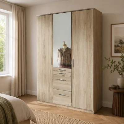 The Range Aachen Sam Remo Oak 3 Door 135cm Wardrobe with Mirror - Oak