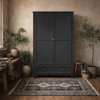 The Range Tulle Panelled 2 Door Wood Wardrobe with 1 Drawer - Black