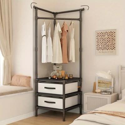 The Range 3-Tier Corner Closet Organizer with 2 Drawers - Black
