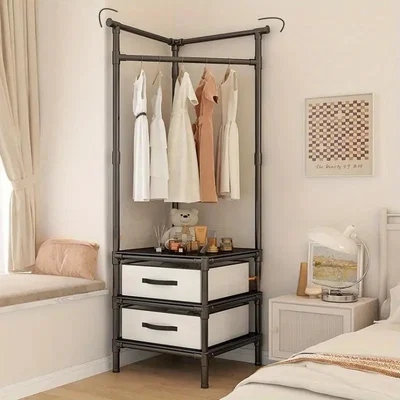 The Range 3-Tier Corner Closet Organizer with 2 Drawers - Black