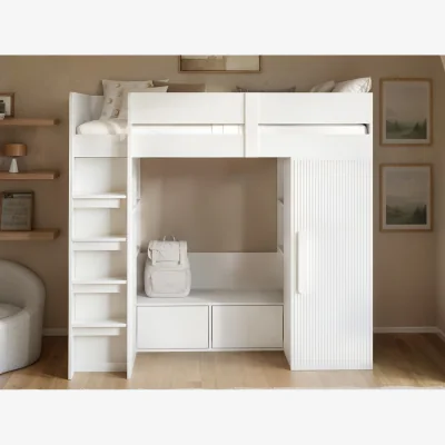 The Range Aspen Ribbed High Sleeper with Storage & Wardrobe - White