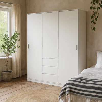 The Range Wyld Haus Budapest White Gloss Triple Wardrobe with 3 Drawers - White