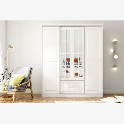 The Range Defne Sliding Door and 2 Drawers Wardrobe with Mirror - White