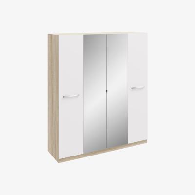 The Range Malmo Mirrored Wardrobe - White/Oak / 4 Door Wardrobe Mirrored