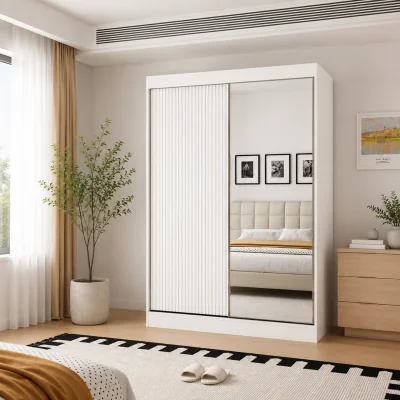 The Range Berlin 150cm White Sliding Door Wardrobe with Shelves and Hanging Rail - White