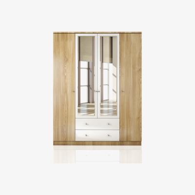 The Range SAPPHIRE 4 Door2 Drawer Mirored Wardrobe v2, Oak-White - White