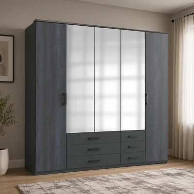 The Range Goeteborg Graphite 5 Door 225cm Wardrobe with Mirror and 6 Drawers - Grey