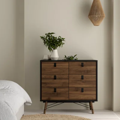The Range Ry Package Wardrobe 3D 3Drw + Double Chest 6Drw + Bedside 2Drw Matt Black Walnut - Black Walnut