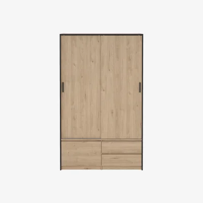 The Range Line Wardrobe with 2 Sliding Doors 1 Small Door and 2 Drawers in Jackson Hickory Oak - Jackson Hickory Oak