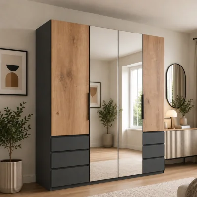 The Range Guardino 4 Door Mirrored Wardrobe - Oak