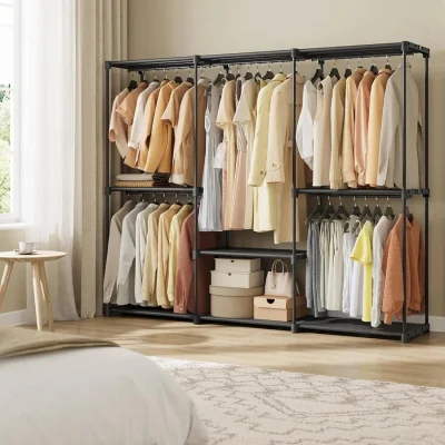 The Range Portable Large Wardrobe Closet with Hanging Rods and Multi-Shelf Storage Compartment Design - Ink Black