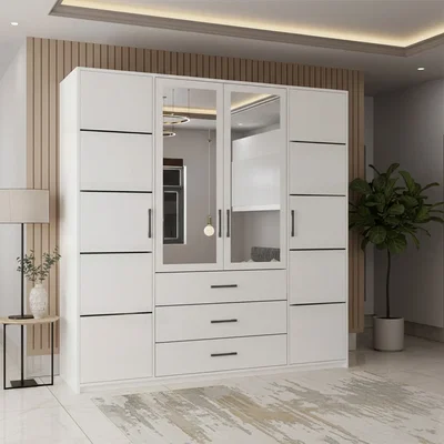 The Range 4 Door Hinged Wardrobe with Shelves & Drawers - White
