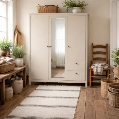The Range Gossmere 3-Door Sliding Wardrobe with Mirror and 2 Drawers, Natural Cashmere Matt - Cream