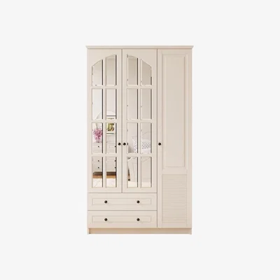 The Range ELISE 3 Door 2 Drawer Mirrored White Wardrobe - White