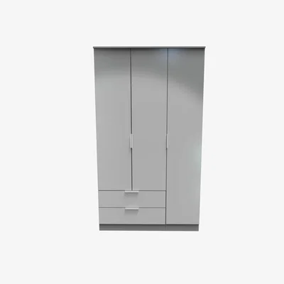 The Range Plymouth Ready Assembled Tall Triple 2 Drw Wardrobe - Uniform Gloss & Dusk Grey
