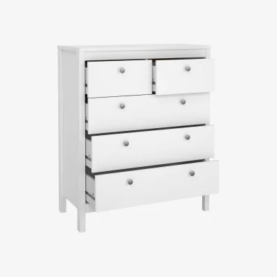 The Range Gossmere White Bedroom Set - Bedside Table, 5-Drawer Chest, 2-Door Wardrobe - White