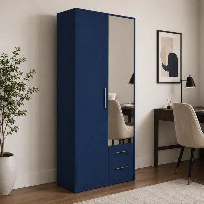 The Range Swindon Dark Blue 2 Door 90cm Wardrobe with Mirror and 2 Drawers - Blue