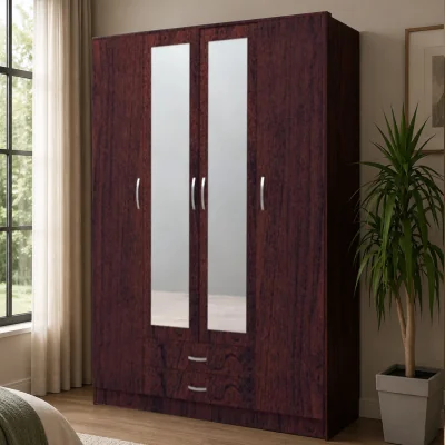The Range Roma Dark Cherry 4 Door 189cm Wardrobe with Mirror and 2 Drawers - Brown