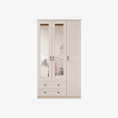 The Range JULIET 3 Door 2 Drawer Mirrored White Wardrobe - White
