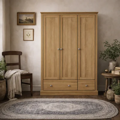 The Range Ardee Natural 3 Door Wardrobe with 2 Drawers Matt Effect Finish - Natural