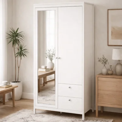 The Range Gossmere 2 Door Wardrobe with Mirror and 2 Drawers Tall Matt - White