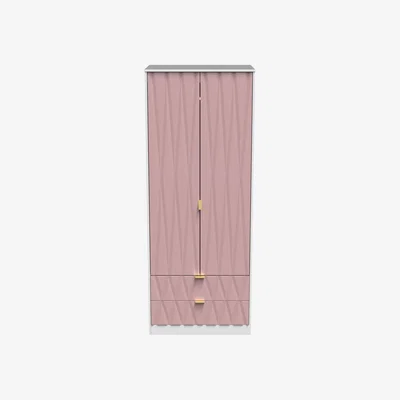 The Range Diamond Ready Assembled Tall 2 Drawer Wardrobe - Kobe Pink & White