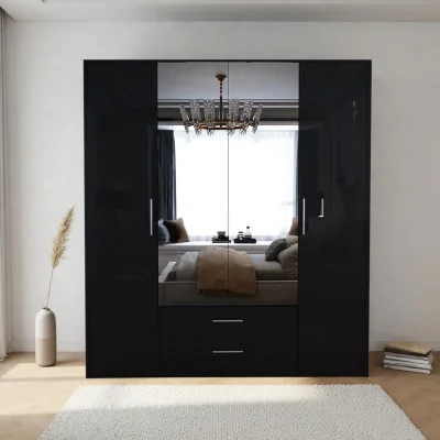 The Range Swindon Gloss Black 4 Door 180cm Wardrobe - Black