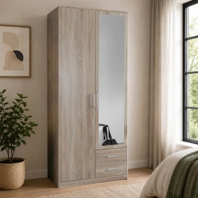 The Range Osaka Oak 2 Door 90cm Wardrobe with Mirror and 2 Drawers - Oak