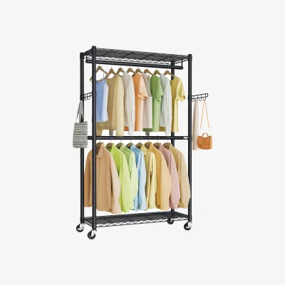 The Range Rolling Portable Wardrobe, Heavy-Duty Metal Clothes Rack on Wheels - Black