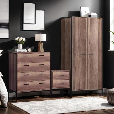 The Range 3 Piece Modern Bedroom Furniture Set Wardrobe Chest Bedside - Brown