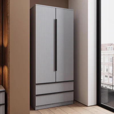 The Range FWStyle Matt Grey 2 Door Combi Wardrobe Ripple Design Soft Close - Grey