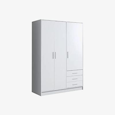 The Range Matt White 3 Door 3 Drawer Wardrobe Satin Nickel Handles - White