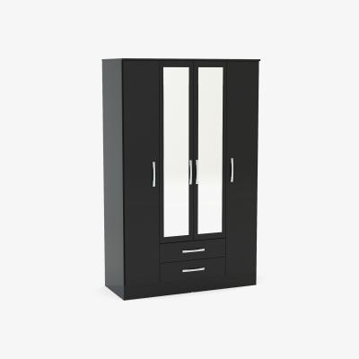 The Range Lynx 4 Door 2 Drawer Wardrobe With Mirror - Black / Black