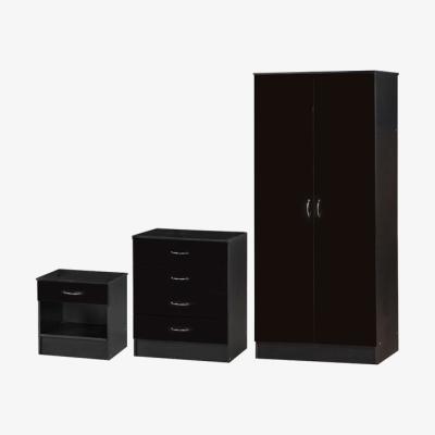 The Range Black High Gloss 3 Piece Wardrobe Bedroom Set - Black