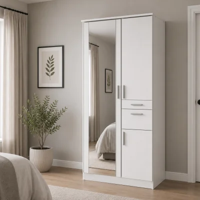 The Range Koblenz Matt White 2 Door 90cm Wardrobe with Mirror - White