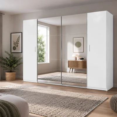 The Range Lotto 227cm 4 Door Mirrored Sliding Wardrobe in Matt White - White
