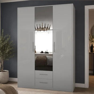 The Range Swindon Gloss White and Matt White 3 Door Wardrobe with Mirror and 2 Drawers - White