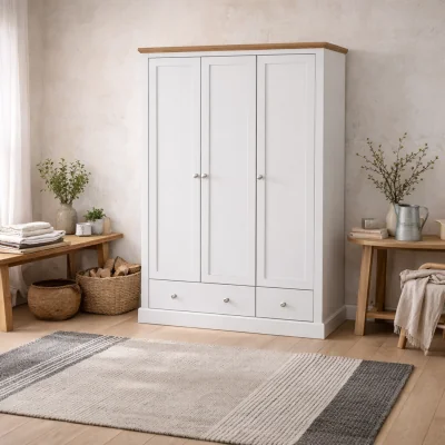 The Range Ardee Sliding Wardrobe Natural 2 Doors 3 Drawers - White and Natural