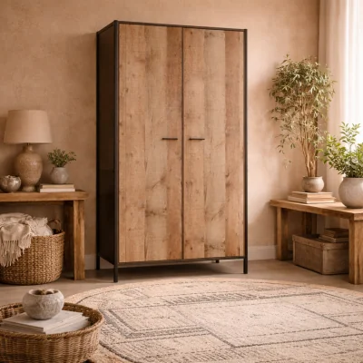 The Range Lucan 2-Door Wardrobe, Distressed Oak-Effect Veneer, Matt Natural - Natural