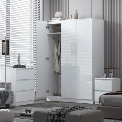 The Range Stora 3 Door Slow Close Triple Wardrobe High Gloss White - White