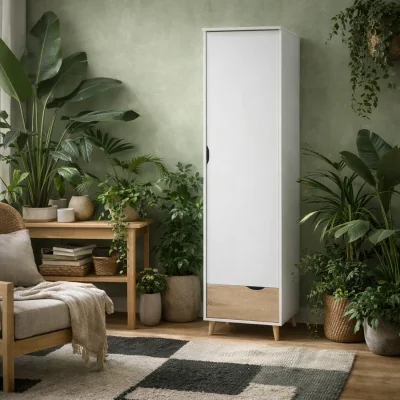 The Range Skerries 1-Door Wardrobe, Matt White with Natural Oak Drawer - White