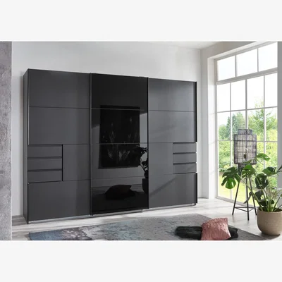 The Range Saigon Graphite 3 door 1 black glass wardrobe - Graphite