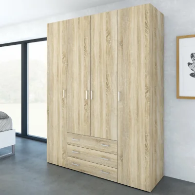 The Range Space Wardrobe 4 Doors 3 Drawers - Oak
