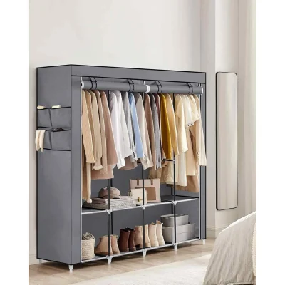 The Range Large Portable Wardrobe with 4 Hanging Rails, Storage Shelves and Side Pockets, Grey - Grey