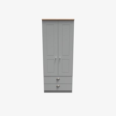 The Range Victoria Ready Assembled 2 Door 2 Drawer Wardrobe - Dusk Grey & Bardolino Oak