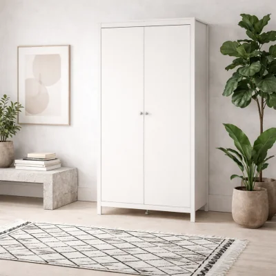 The Range Gossmere 2 Door Wooden Wardrobe with Silver Handles - White
